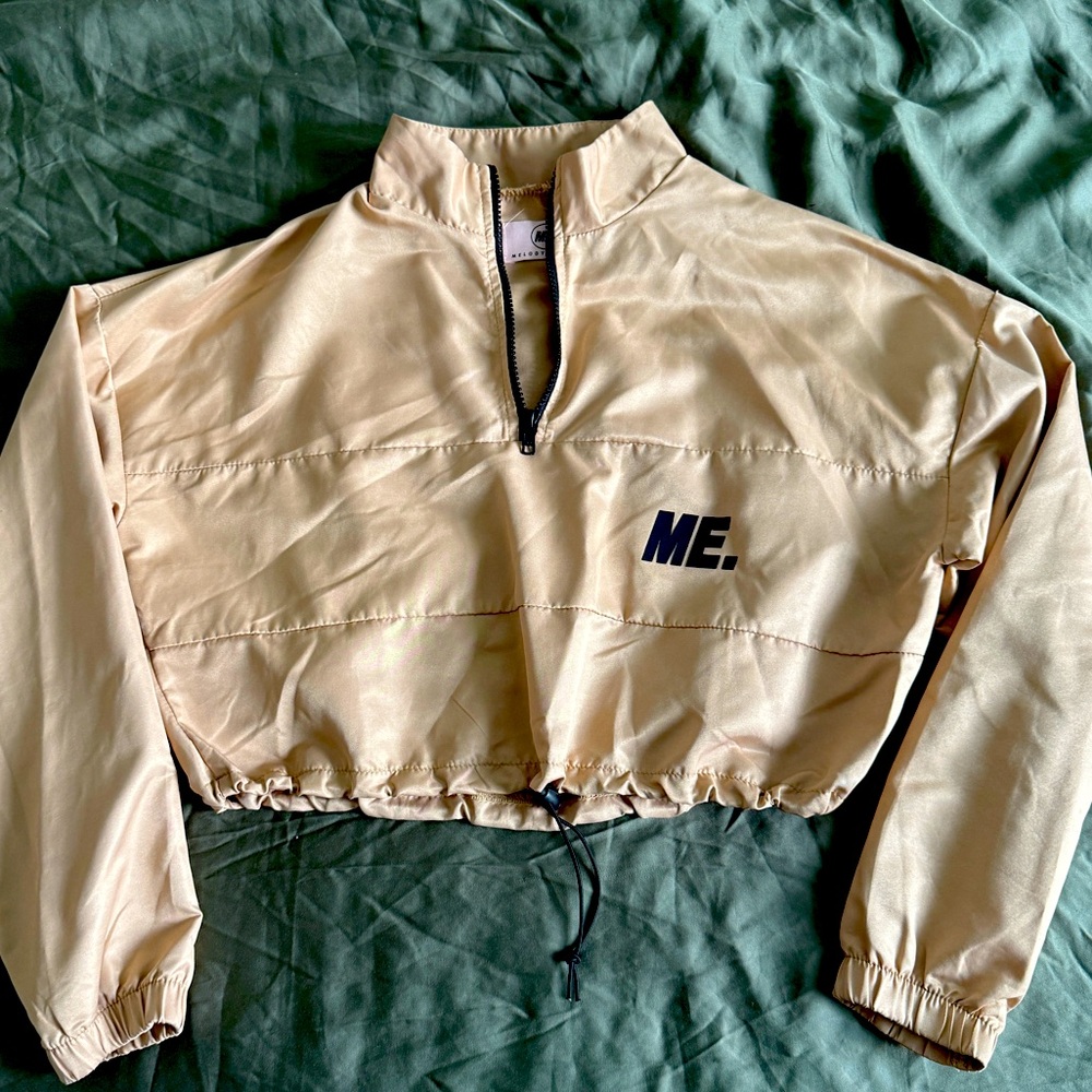 Melody Ehsani Gold Tan Cropped Half Zip Windbreaker Top Size Small